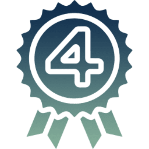 Blue badge with number four and ribbons.